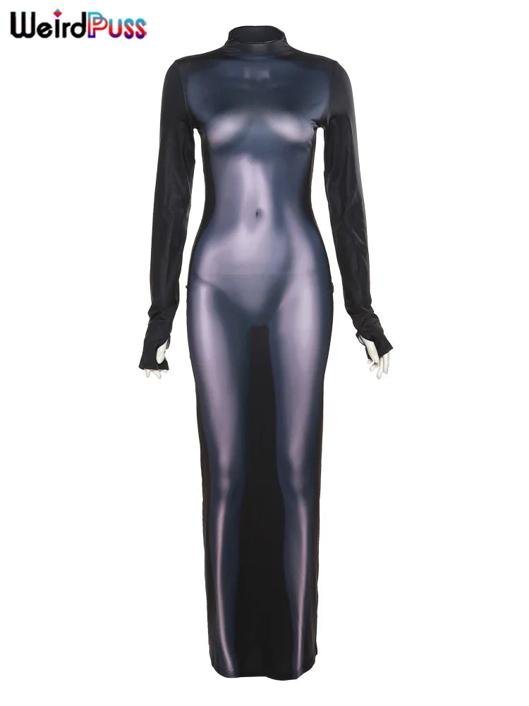 Beberino Body Print Maxi Dress: Sexy Aesthetics Streetwear for Party Clubwear