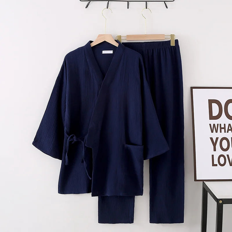 Beberino 100% Cotton Crepe Kimono Pajamas Set for Men and Women Sleepwear