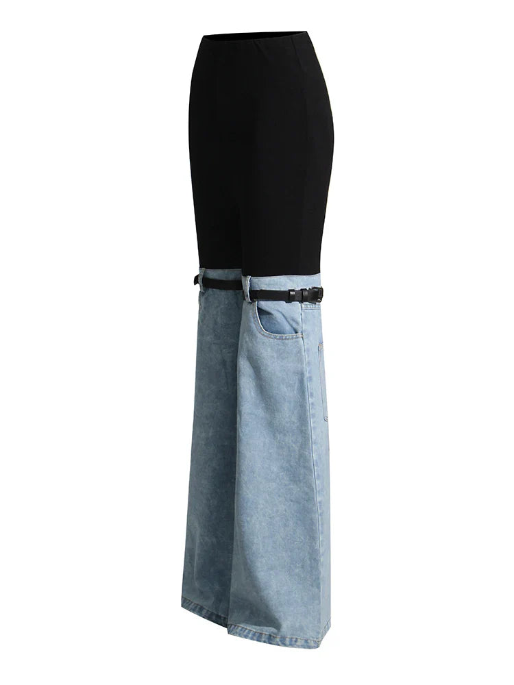 Beberino Denim Wide Leg Pants: High Waist Button Flat Casual Loose Fit.