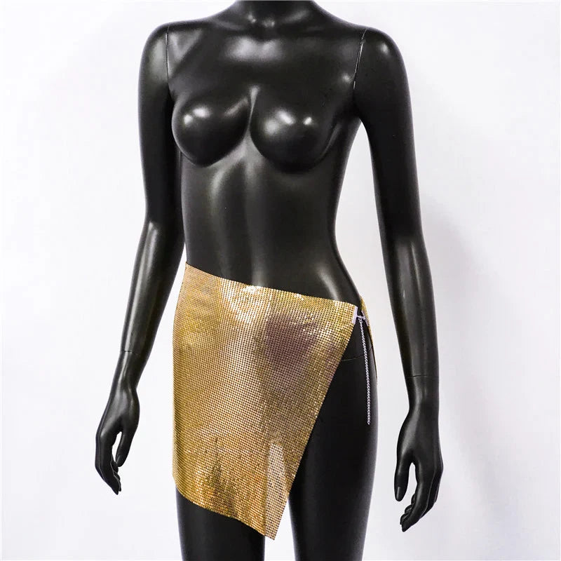 Beberino Rhinestone Metal Skirt Body Jewelry - Sexy Nightclub Party Mini Skirt