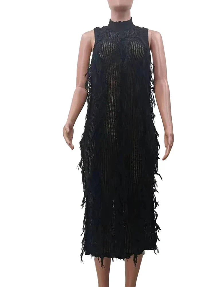 Beberino Knitted Tassel Maxi Dress - Sexy Nightclub Fashion for Hot Girls