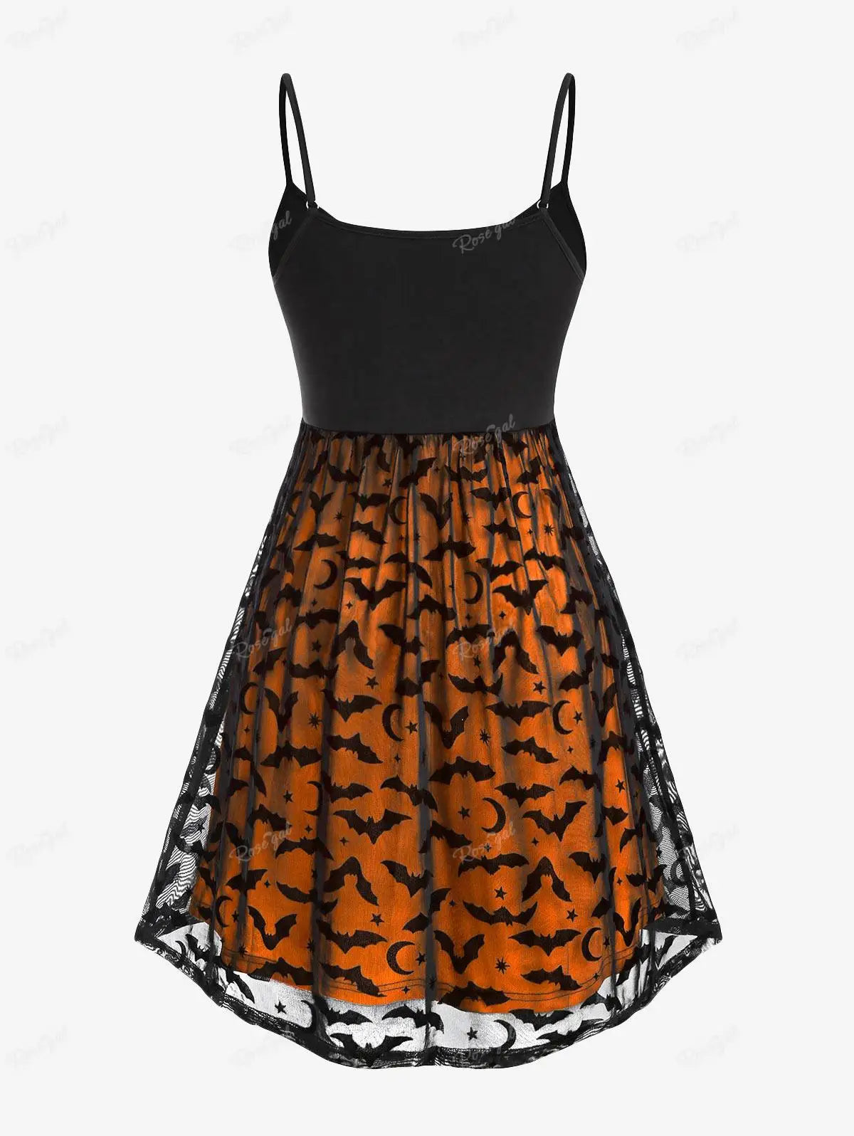 Beberino Bats Pattern Lace Overlay Knot Vintage Dress Halloween Theme 5XL