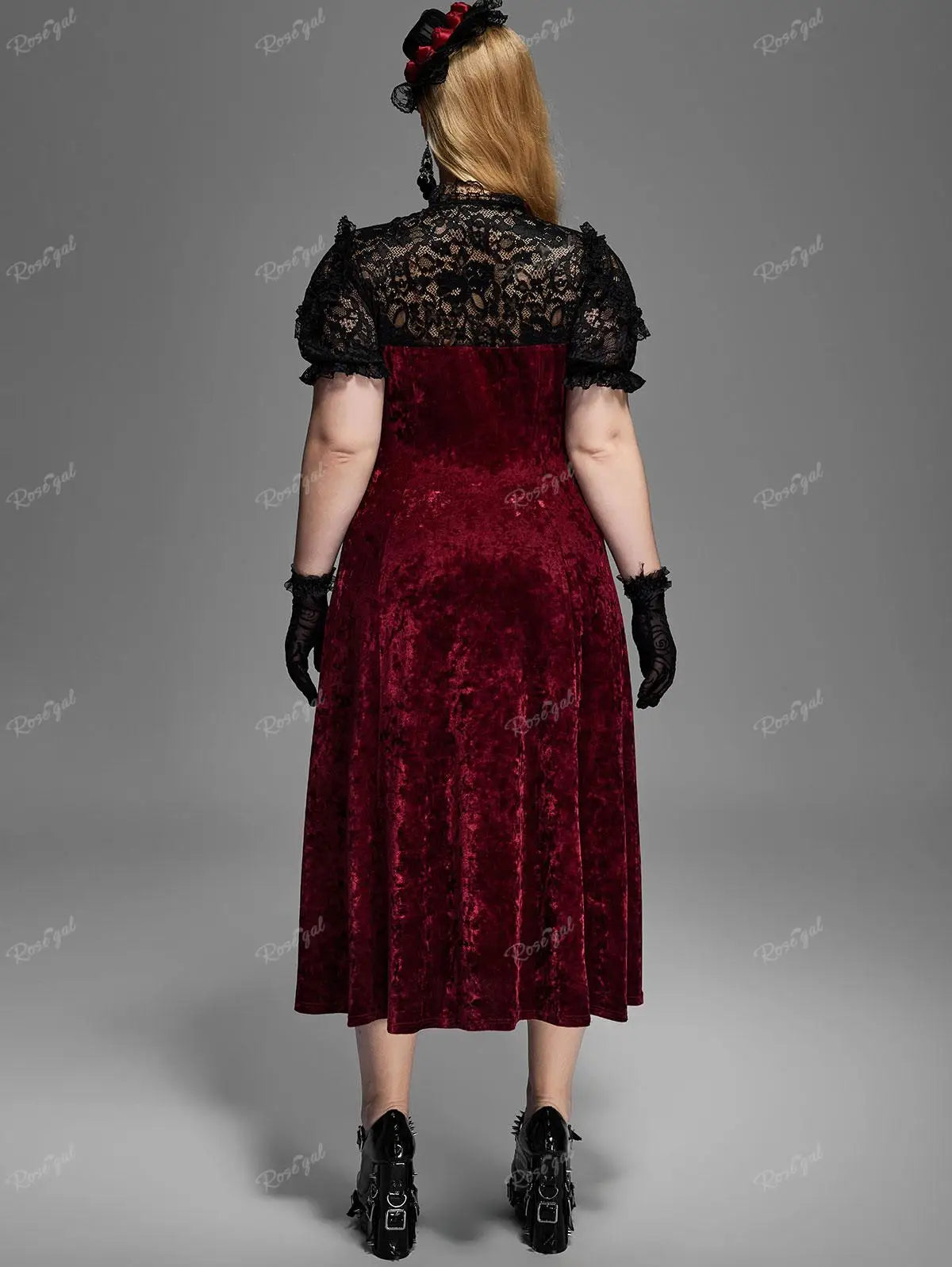 Beberino Gothic Lace Velvet Party Dress with Puff Sleeves