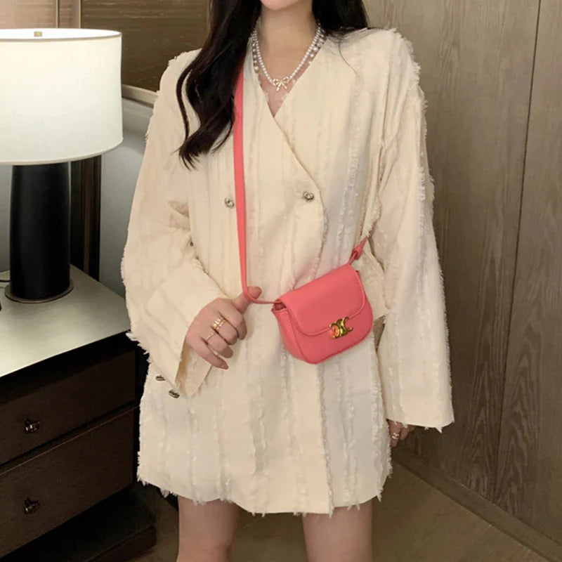 Beberino Solid Tassel Suit Coat for Women: Elegant Double Breasted Autumn Top