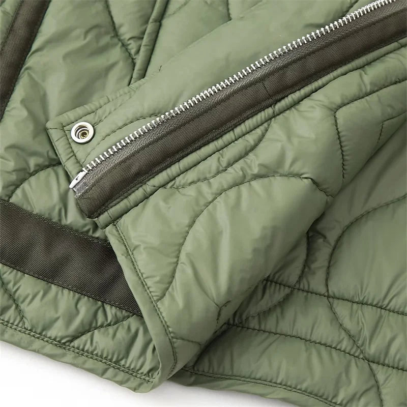 Beberino Quilted Zip-Up High Neck Vest Crop Top - Army Green Vintage Parka