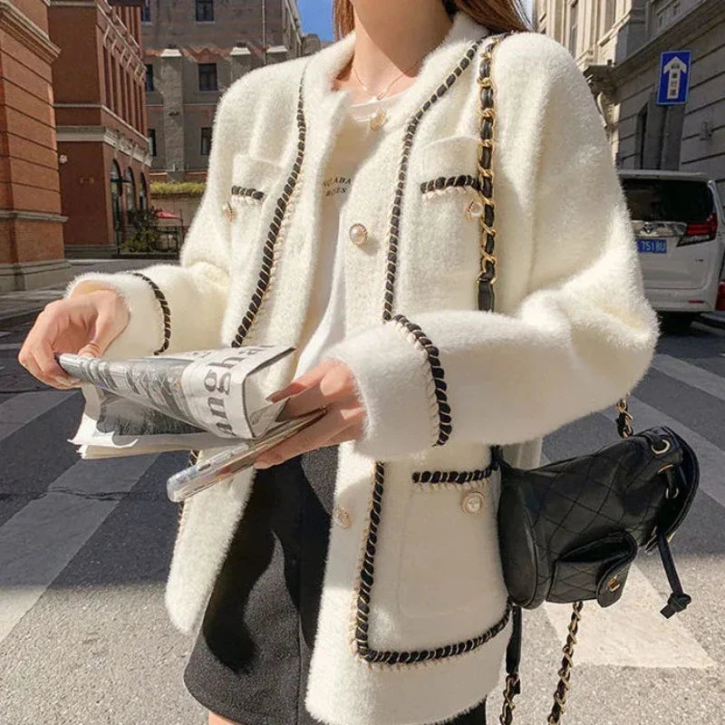 Beberino White Cashmere Knit Cardigan with Pearl Buttons and Pockets