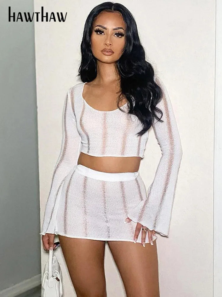 Beberino Knit Crop Top Mini Skirt Set | 2022 Summer Vacation Outfit