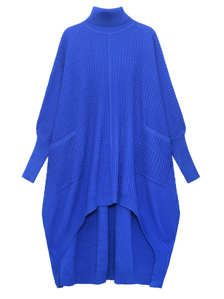 Beberino Women's Oversized Blue Knit Dress with Irregular Back