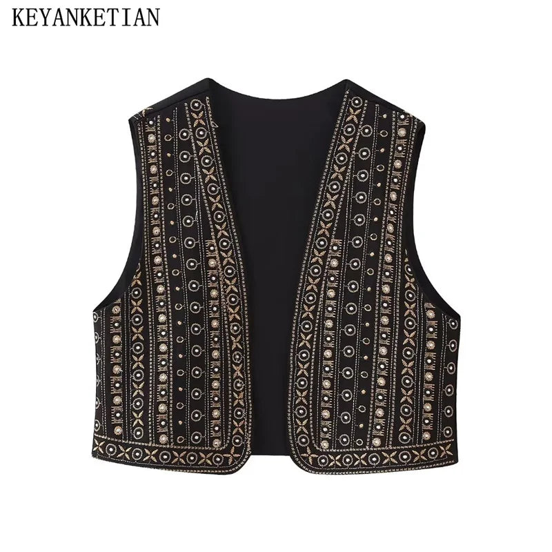 Beberino Geometric Embroidery Crop Vest Tops - Autumn New Collection