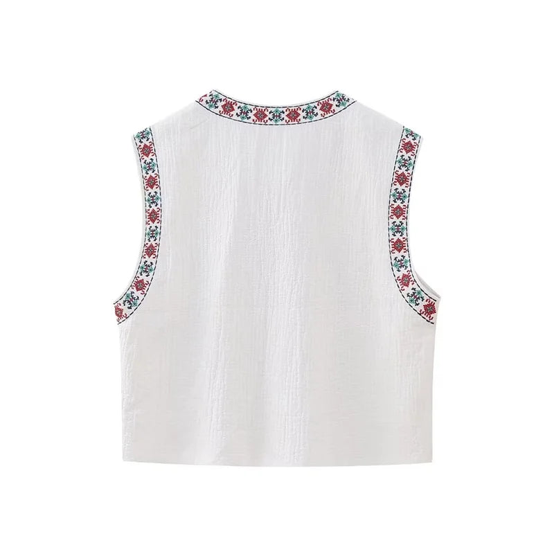 Beberino Autumn Garden Flower Embroidered Vest - Boho Chic Waistcoat Crop Top