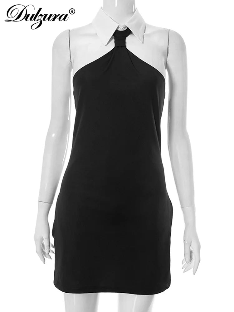 Beberino Black Sleeveless Halter Mini Dress - Streetwear Club Y2K Outfit