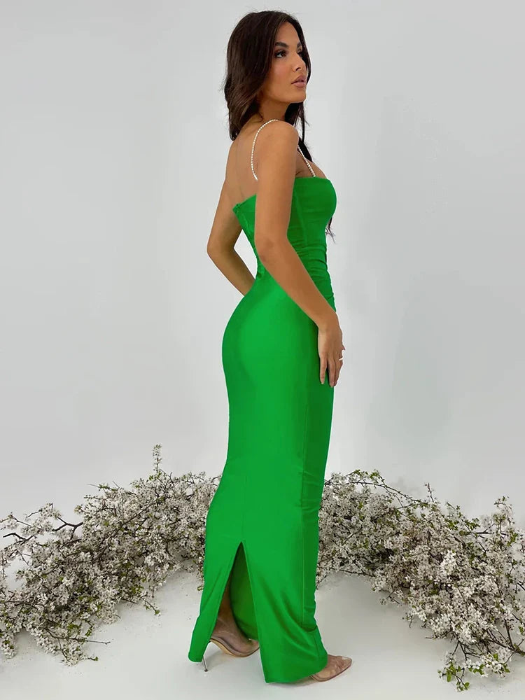 Beberino Sparkle Maxi Dress: Strapless Ruched Bodycon Gown