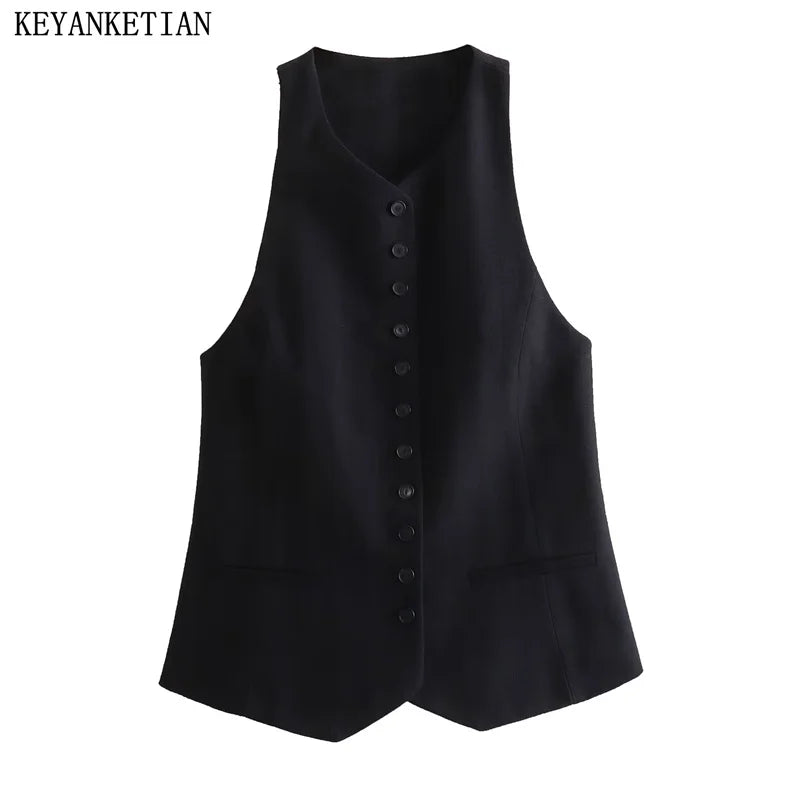 Beberino Black Back Belt Vest Crop Top Unisex Slim Waistcoat Coat