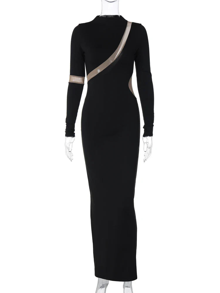 Beberino Women's Black Bodycon Long Dress for 2023 Autumn Winter Parties