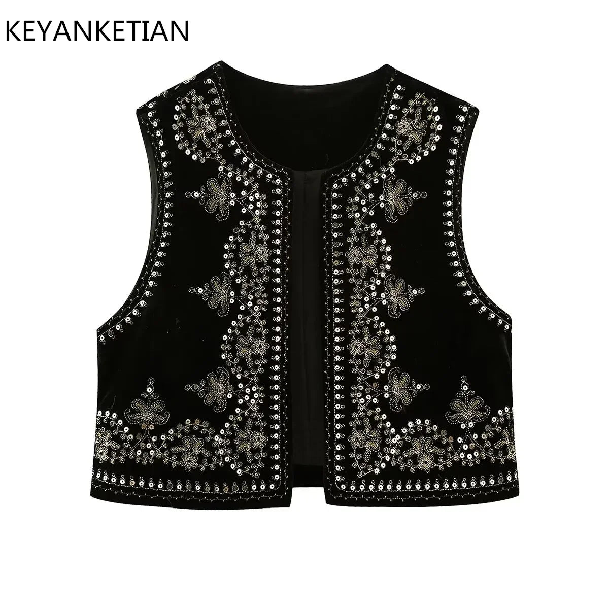 Beberino Tribal Embroidered Velvet Vest Women's Outerwear