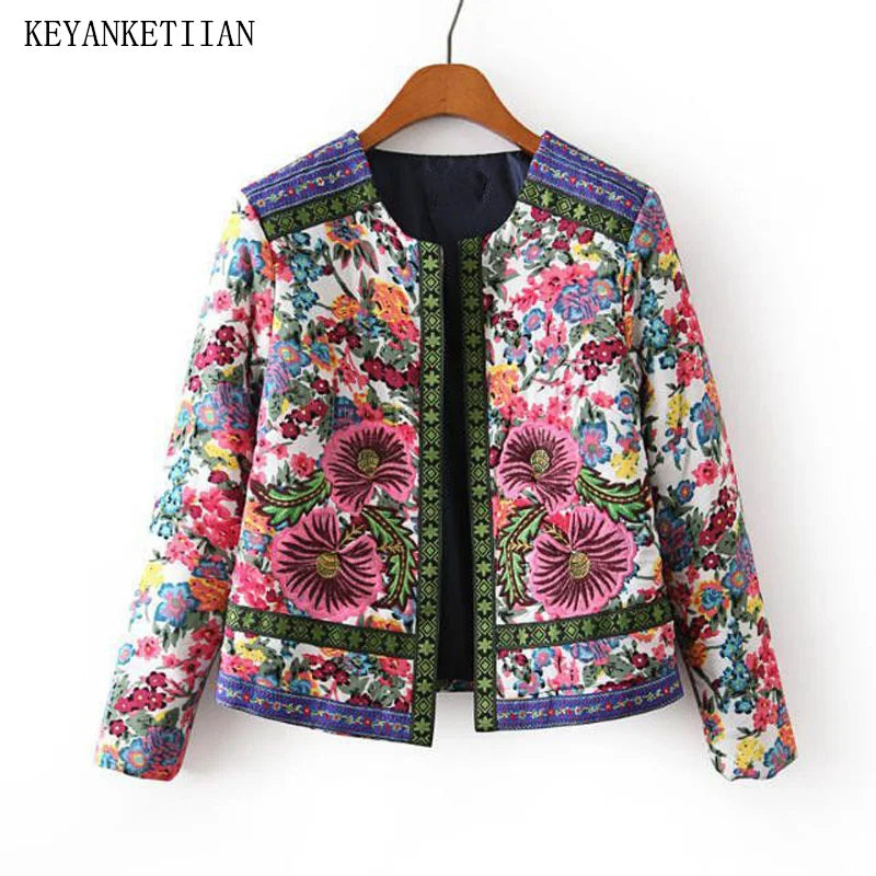 Beberino Winter Floral Jacquard Short Cotton Jacket Outerwear Tickles Retro Vibes