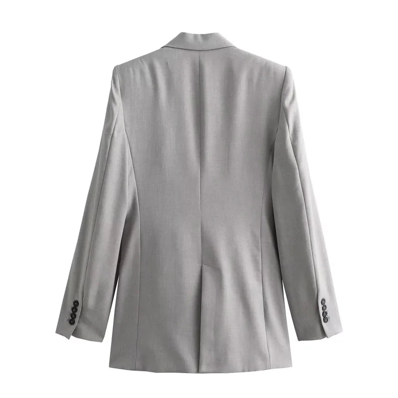 Beberino Light Grey Slim Blazer with Flap Pockets for Office Lady