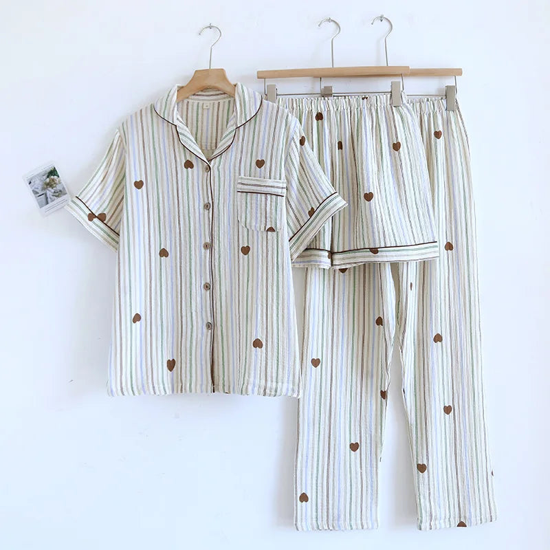 Beberino 100% Cotton 3-Piece Summer Pajama Set - Short Sleeves, Shorts, Pants