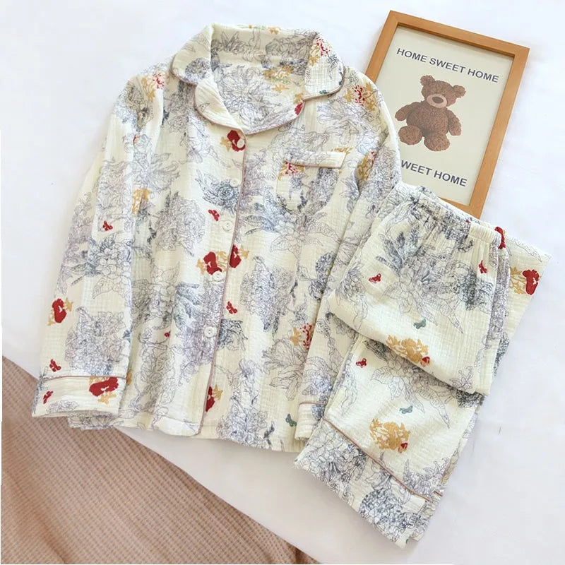 Beberino 100% Cotton Gauze Ink Painting Printed Women's Pajama Set