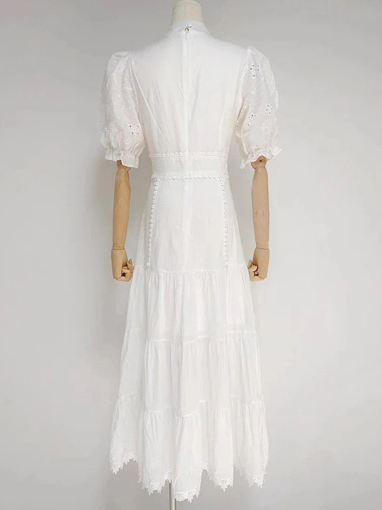 Beberino White Stand Collar Puff Sleeve Dress - Summer 2022