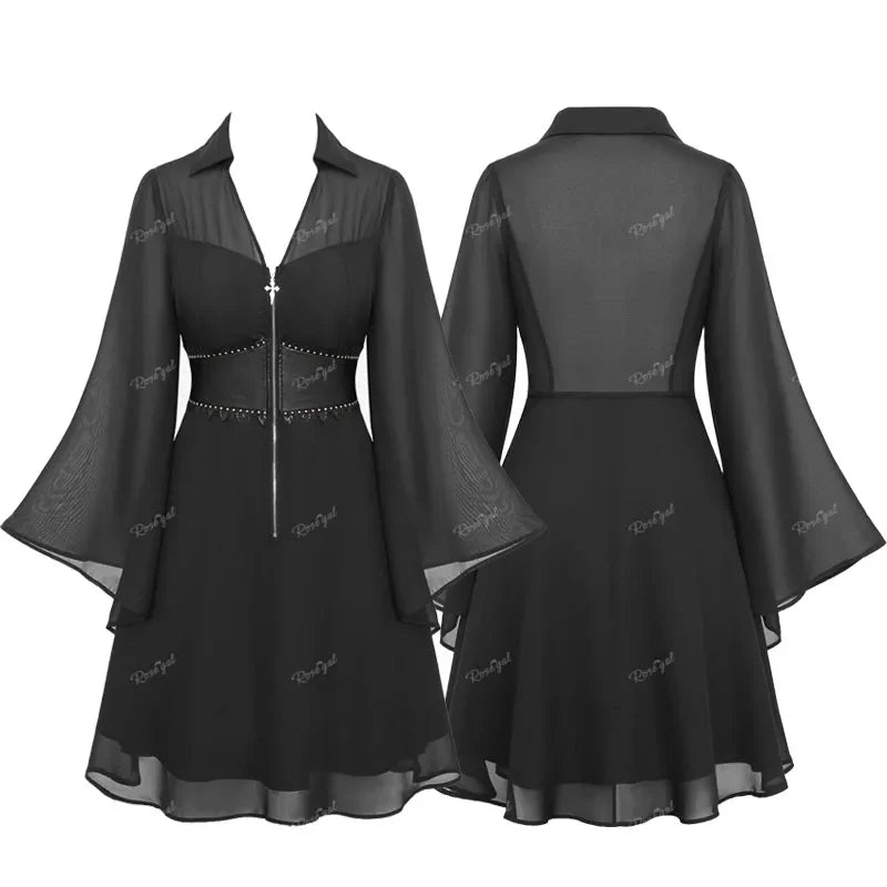 Beberino Black Gothic Flare Sleeve Corset Dress