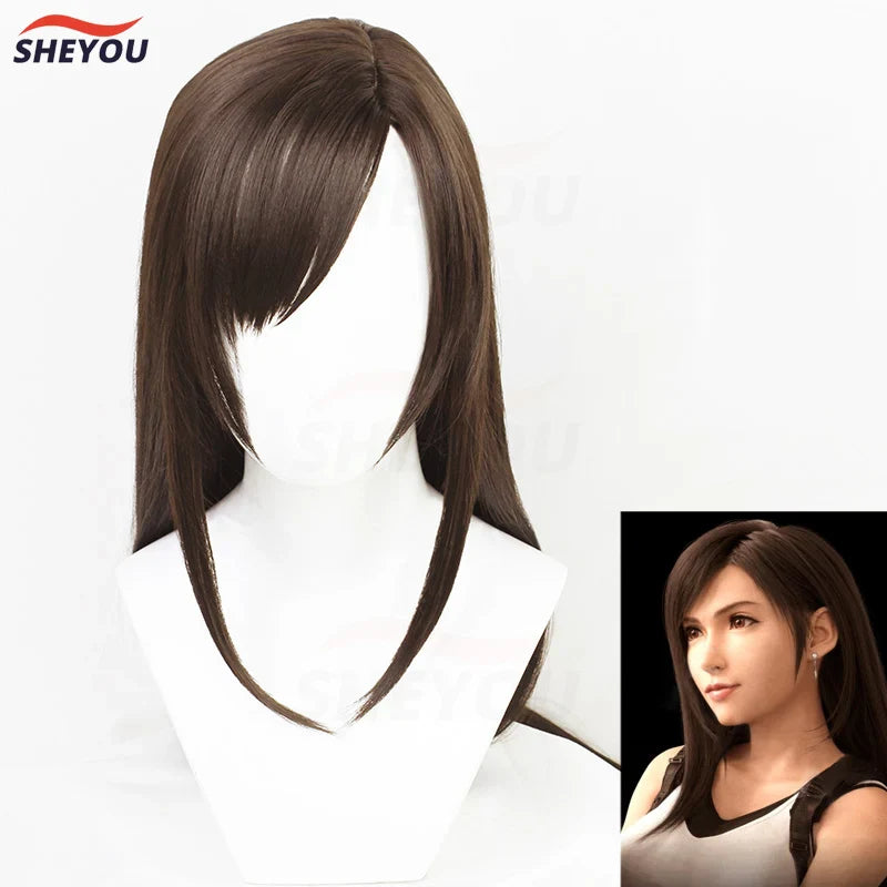 Beberino 100cm Brown Straight Tifa Lockhart Style Synthetic Cosplay Wig + Wig CAP