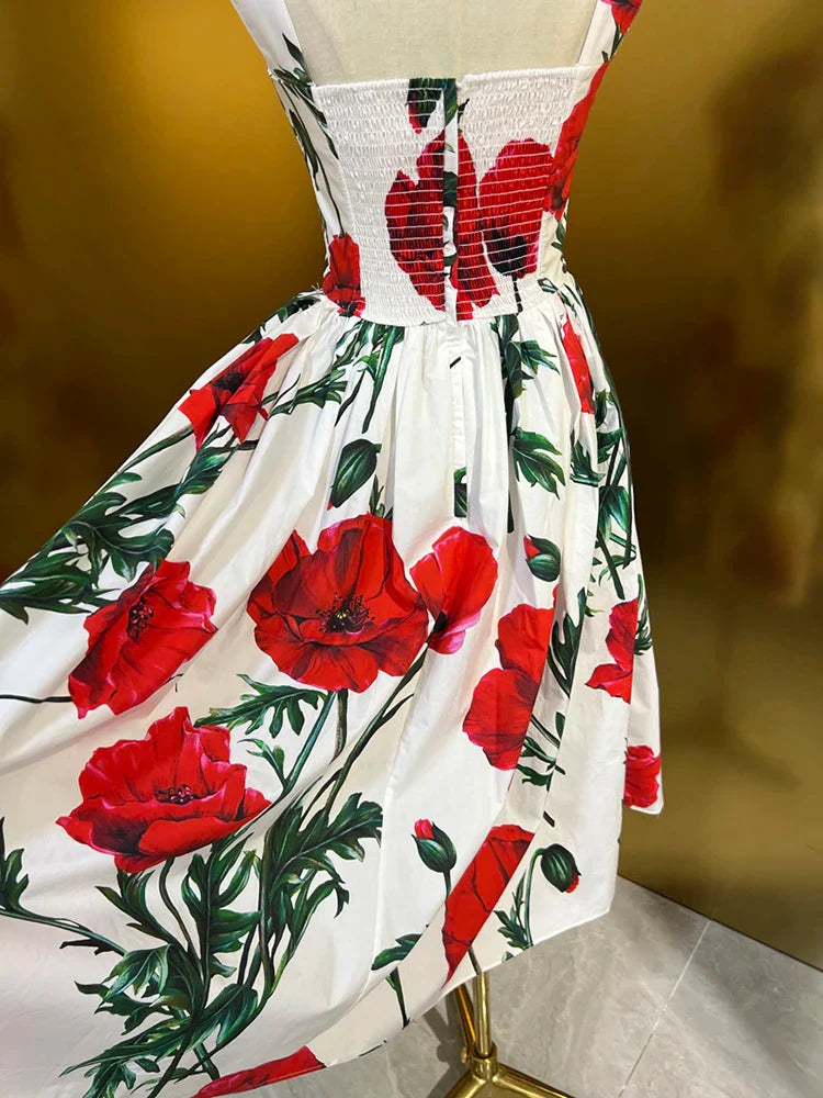 Beberino Square Collar Sleeveless Dress - Slim Fit High Waist Print Summer Dress
