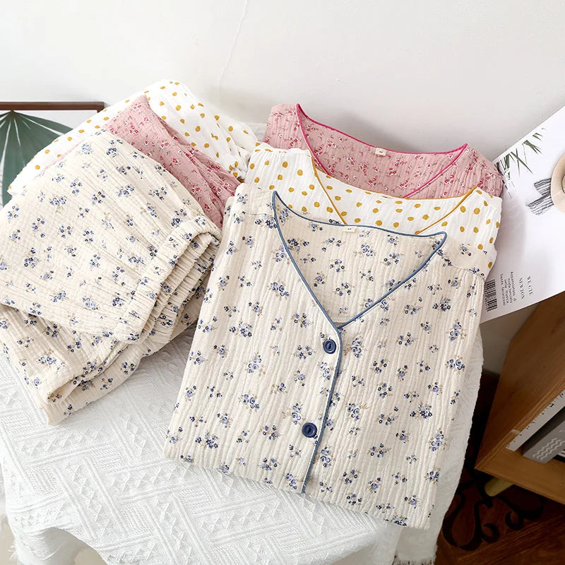 Beberino Blue Flowers Long-Sleeved Cotton Pajamas