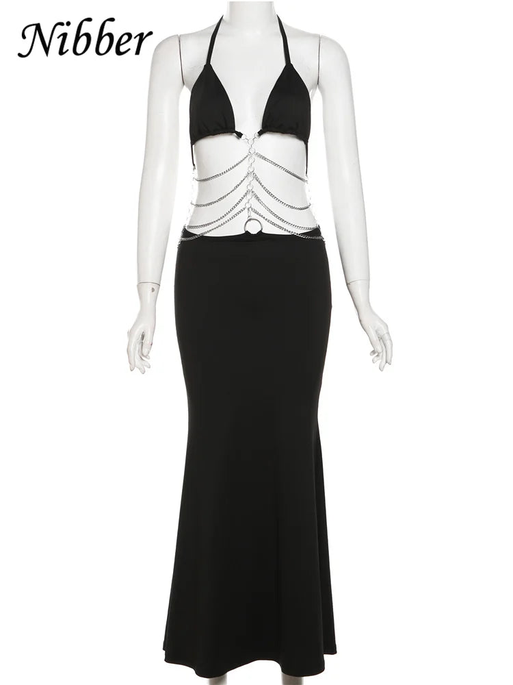 Beberino Chain Splicing Maxi Dress: Sexy Y2K Style for Evening Events and Parties