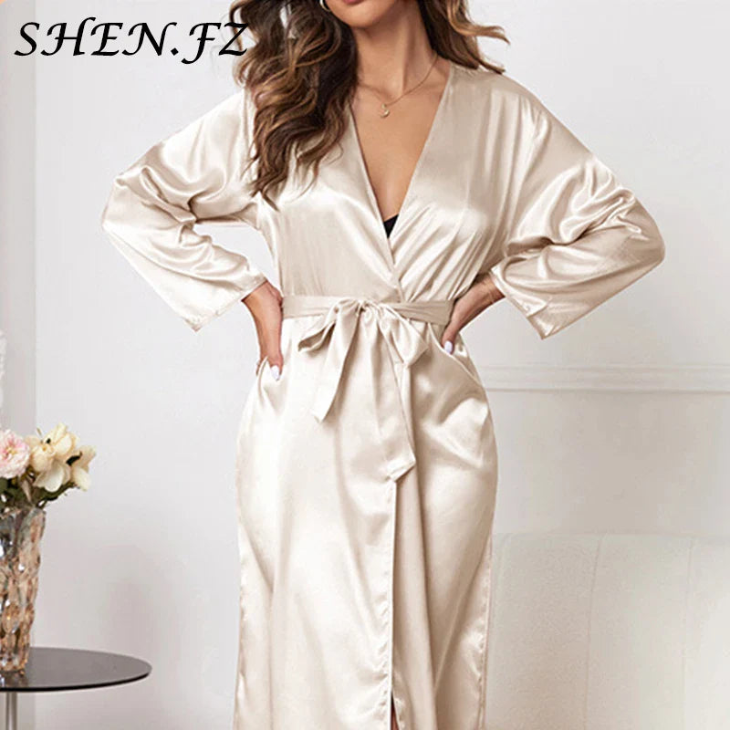 Beberino Imitation Silk Long Sleeves Pajamas & Dressing Gowns for Sexy Loungewear Comfort