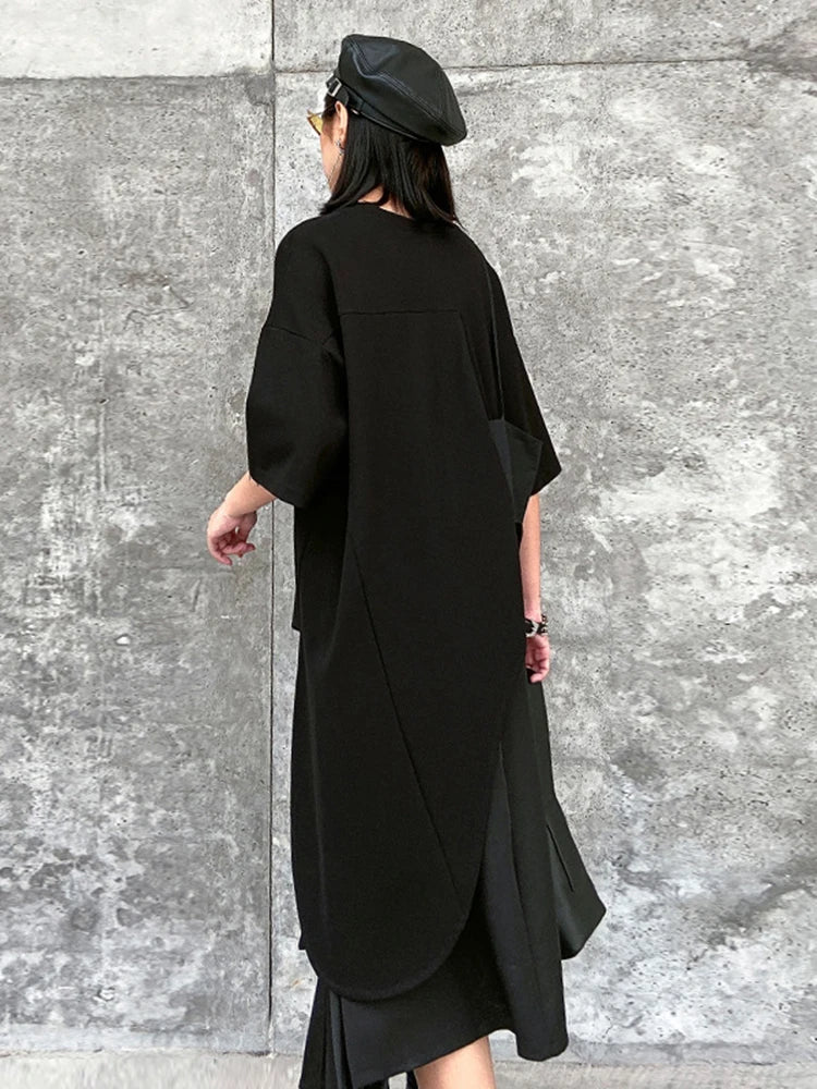 Beberino Black T-shirt & Irregular Pleated Skirt Set for Women Spring Summer 2024